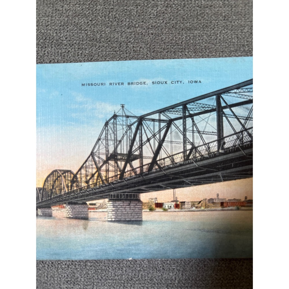 Vintage Missouri River Bridge Sioux City Iowa Postcard Linen Olson News 21740 - Picture 2 of 4